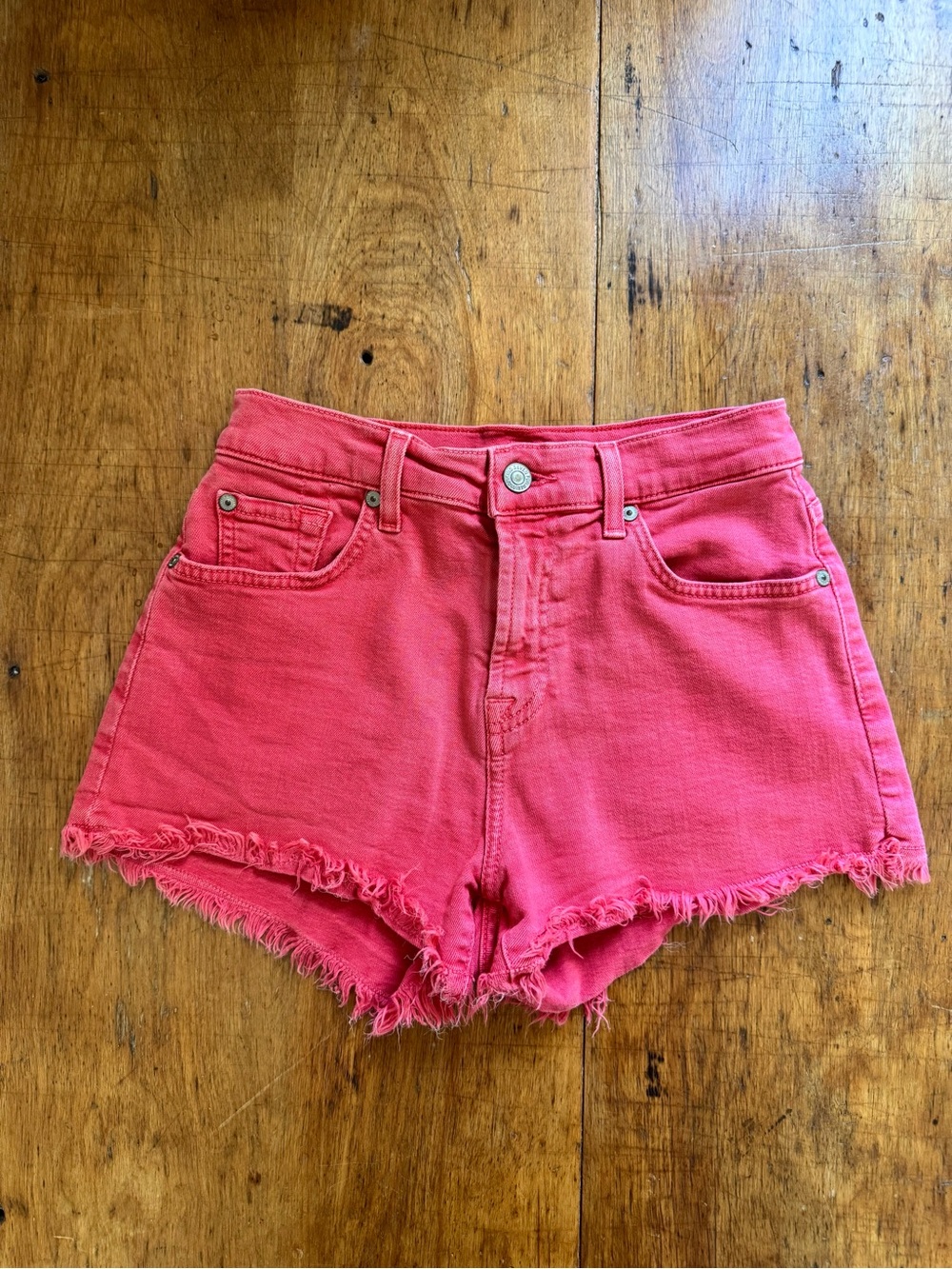 7 For All Mankind Red Cutoff Denim Shorts